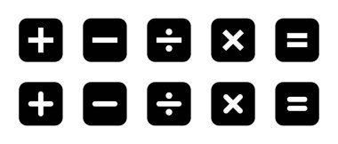 Siyah karede temel matematik sembolleri. Toplama, çıkarma, bölme, çarpma ve denklem işareti