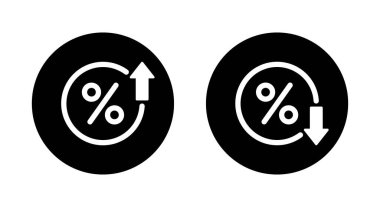 Siyah dairenin aşağı ve yukarı yüzde ikonu. Yüzdesi yukarı ve aşağı işareti. Büyüme ve azalma sembolü