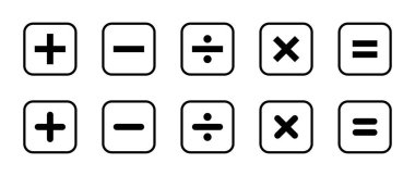 Kare çizgide temel matematik sembolleri simgesi. Toplama, çıkarma, bölme, çarpma ve denklem işareti