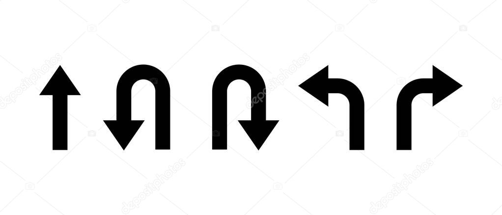 Go straight, one way only, U turn, left and right arrow direction icon