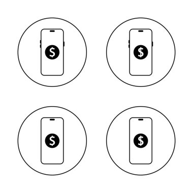Akıllı telefon simgesinde dolar daire çizgisi üzerinde. Telefon ekranı simgesindeki para dengesi