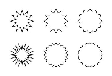 Güneş patlaması taslak simgesi seti. Yıldız patlaması, güneş işareti sembolü