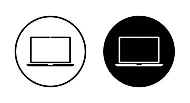 Siyah daireli dizüstü bilgisayar simgesi. Dijital iş ve internet sembolü için modern bilgisayar aygıtı