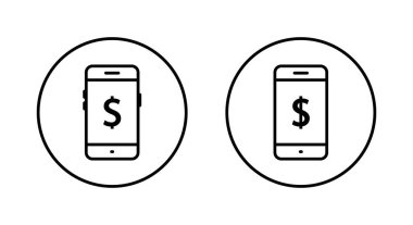 Cep telefonu dolar ödeme ikonu. Dairesel çizginin içindeki akıllı telefon bankacılık sembolü