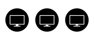 Boş masaüstü monitör simgesi seti. Siyah çemberdeki bilgisayar ekranı silueti sembolü