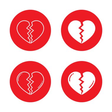 Kırık kalp ikonu kırmızı çemberde. Kalp kırıklığının ana hatları. Aşk ayrılığı ve duygusal acı kavramı