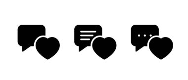Sohbet aşk ikonu seti. Mesaj ve kalp sembolü. Sosyal medya baloncuk konsepti gibi