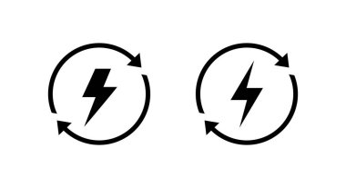 Enerji şarj ikonu. Dairesel ok sembollü yıldırım. Sürdürülebilir elektrik kavramı