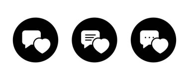 Sohbet aşk ikonu siyah çemberde. Mesaj ve kalp sembolü. Sosyal medya baloncuk konsepti gibi