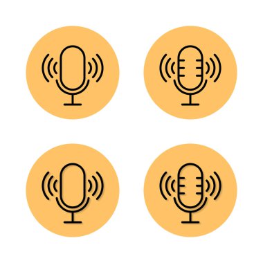 Uzun gölgeli Podcast mikrofon ikonu. Ses kaydı, ses ve radyo yayın sembolü