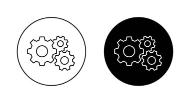 Vites, çark ana hatları simgesi siyah daire şeklinde. Mühendislik, endüstri ve makine ayarları sembolü