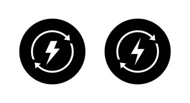 Siyah çemberde enerji ikonu. Dairesel ok sembollü yıldırım. Sürdürülebilir elektrik kavramı