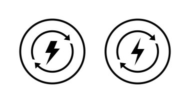 Enerji şarj ikonu daire çizgisi şeklinde. Dairesel ok sembollü yıldırım. Sürdürülebilir elektrik kavramı