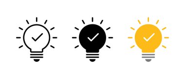 İşaret simgesi olan ampul. Onaylanmış fikir, onaylanmış çözüm sembolü