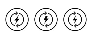 Dairesel hatlarda yenilenebilir enerji döngüsü simgesi. Güç, yük ve sürdürülebilirlik için elektrik şarj sembolü