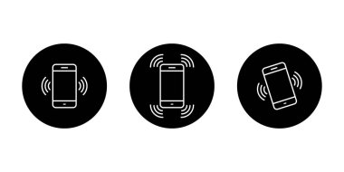 Cep telefonu titreşim simgesi. Siyah çemberdeki mobil zil ve uyarı sembolü
