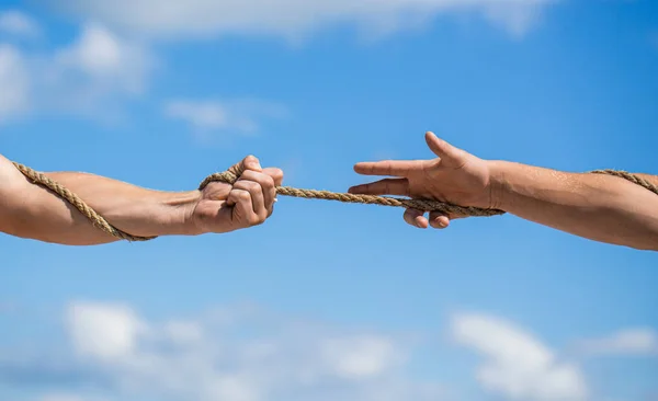 Rope Cord Hand Holding Rope Climbing Rope Strength Determination Rescue — Stock Photo, Image