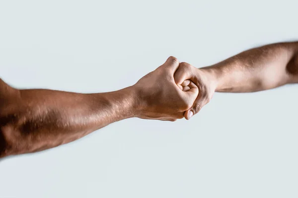 Vriendelijke Handdruk Vrienden Begroeten Teamwork Vriendschap Een Close Redding Hulp — Stockfoto