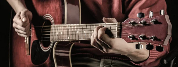 Музичний Інструмент Гітари Струни Гітарна Акустика Грати Гітарі Інструмент Сцені — стокове фото