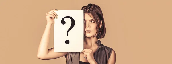 Thinking Woman Girl Question Getting Answers Thinking Question Mark Symbol — Stock Photo, Image