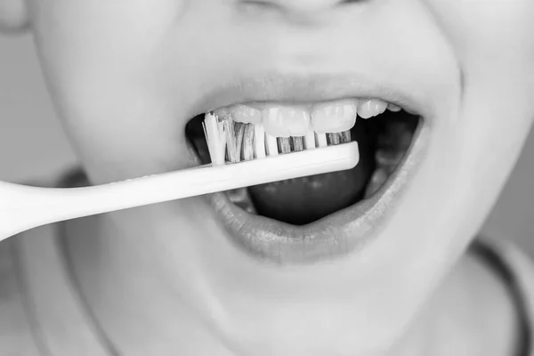 Kid Boy Brushing Teeth Boy Toothbrush White Toothpaste Health Care — Stock Photo, Image