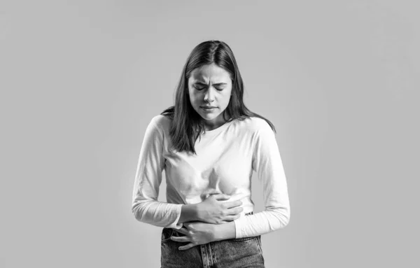 Dolor Estómago Otros Concepto Enfermedad Estomacal Chica Duele Estómago Mujer —  Fotos de Stock