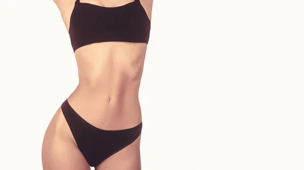 Női Test Fekete Bugyiban Női Testalkat Érzéki Derék Szexi Elegáns — Stock Fotó
