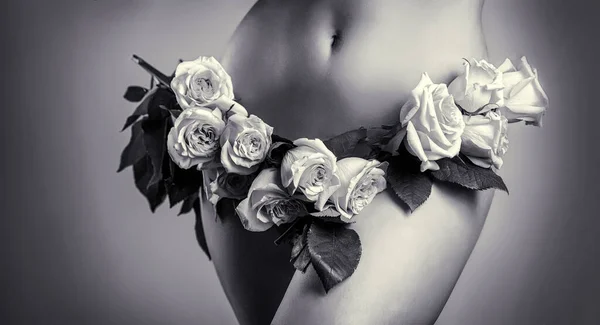 Female Diseases Vagina Woman Dressed White Panties Flower Close Sensual — Zdjęcie stockowe