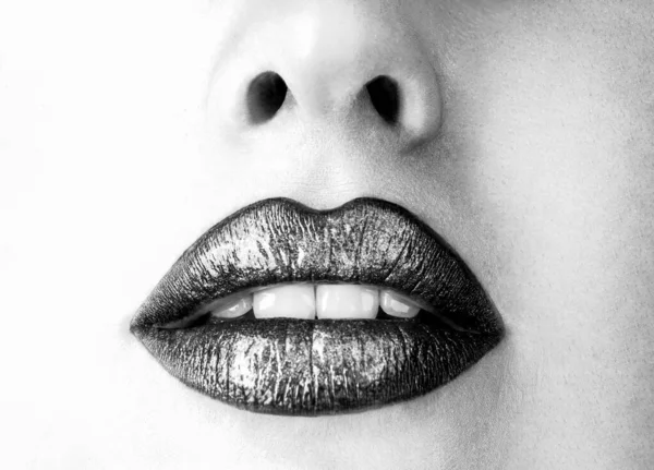 Close Idealny Naturalny Makijaż Usta Piękne Usta Kobiety Idealny Naturalny — Zdjęcie stockowe
