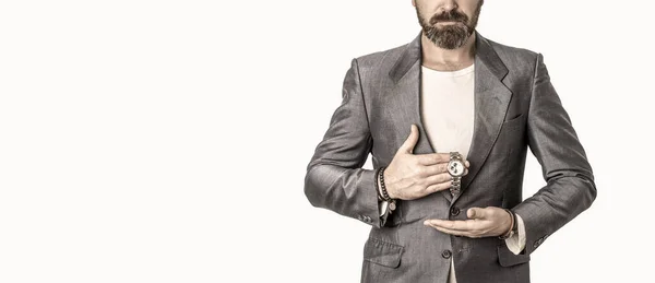 Hand Wrist Watch Business Suit Elegant Handsome Man Suit Perfume — Stock Photo, Image