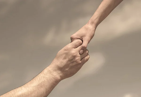 Hands Man Woman Reaching Each Other Support Solidarity Compassion Charity — Stock Photo, Image