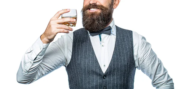 Sirotant Meilleur Whisky Élégant Homme Riche Tenant Verre Vieux Whisky — Photo
