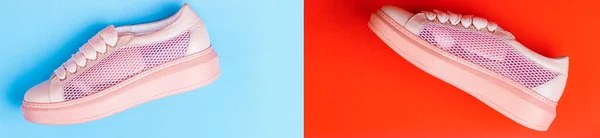 Turnschuhe Isoliert Auf Blauem Hintergrund Mode Sportschuhe Paar Rosa Sportschuhe — Stockfoto