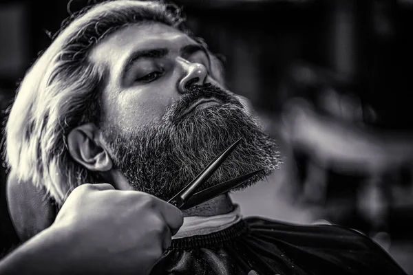 Homem Barba Barbearia Tesoura Barbeiro Barbearia Barbearia Vintage Barba Homem — Fotografia de Stock