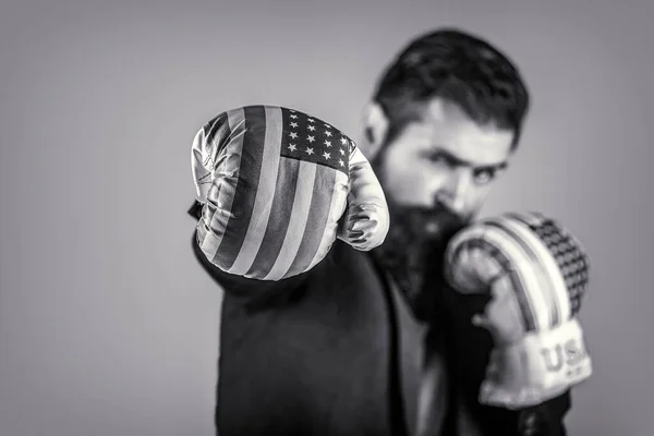 Man American Boxings Gloves Business Winner Boxing Man Usa Businessman — Stock Photo, Image