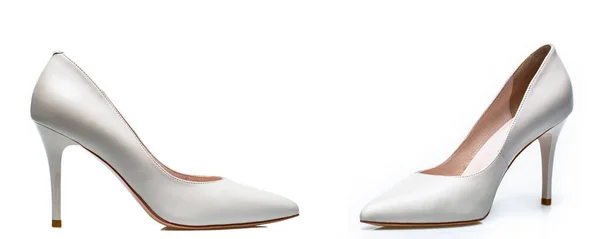 Schoonheid Mode Concept Modieuze Damesschoenen Geïsoleerd Witte Achtergrond Witte Schoenen — Stockfoto