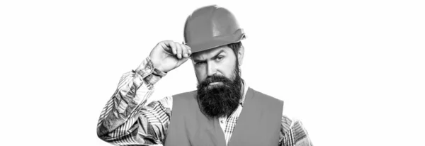 헬멧이나 모자를 일하는 인물상 건축가 공학자 모자를 헬멧을 일하는 — 스톡 사진