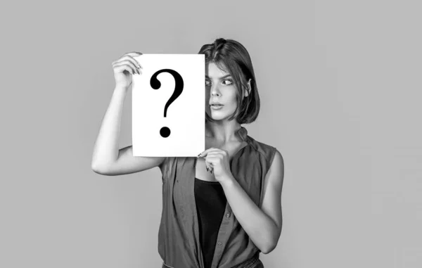 Question Mark Symbol Girl Question Getting Answers Black White — Stock Photo, Image
