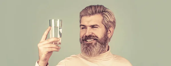 Male Drinking Glass Water Health Care Concept Lifestyle Close Smiling — Stock Photo, Image