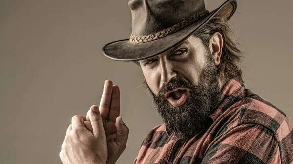 Porträt Eines Mannes Mit Cowboyhut Und Pistole Porträt Eines Cowboys — Stockfoto
