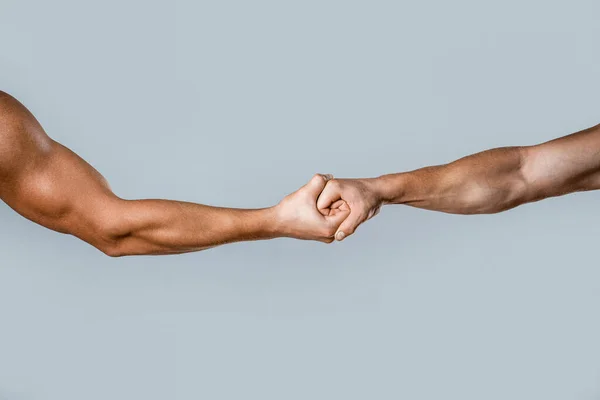 Forte Espera Duas Mãos Ajudar Amigo Aperto Mão Amizade Armas — Fotografia de Stock