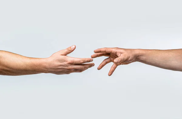 Closeup Hand Stretch Helping Hand Outstretched Isolated Arm Salvation Close — Stock Photo, Image
