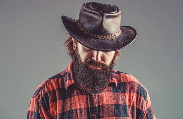 Mann Unrasierte Cowboys Amerikanischer Cowboy Leder Cowboy Hut Porträt Eines — Stockfoto