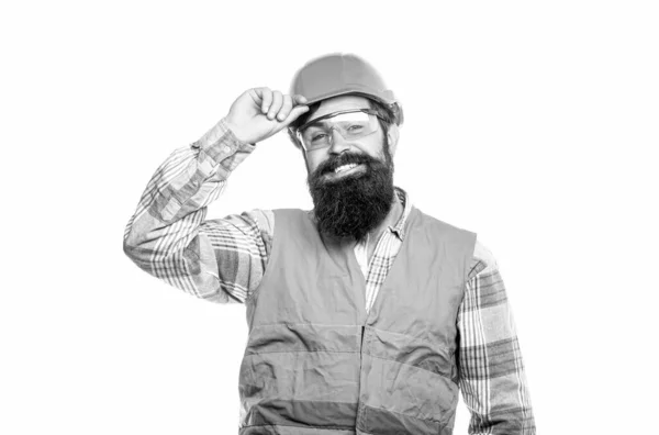 Building Glasses Portrait Builder Smiling Builder Hard Hat Foreman Repairman — Stock Photo, Image