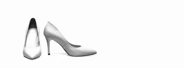Zapatos Mujer Moda Aislados Sobre Fondo Blanco Zapatos Blancos Tacón —  Fotos de Stock