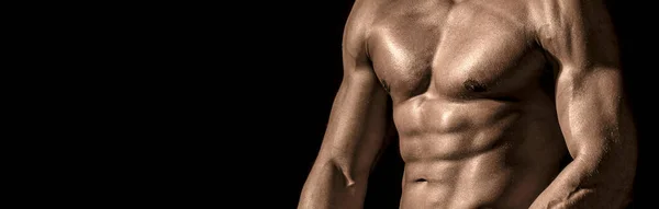 Torso Muscolare Torace Isolato Sfondo Nero Torso Nudo Sexy Sport — Foto Stock