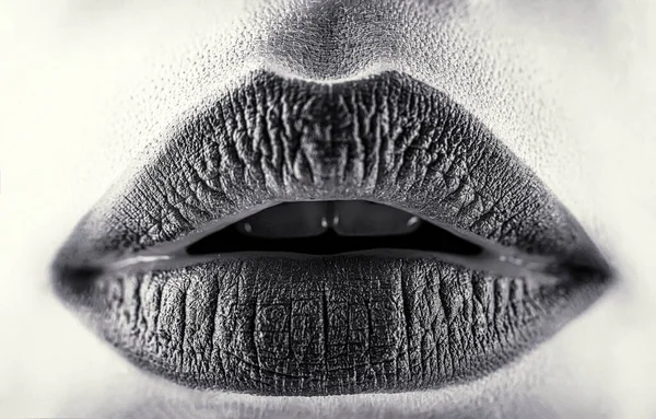 Sexy Lips Close Sexy Plump Soft Lips Dark Brown Lipstick — Stock Photo, Image