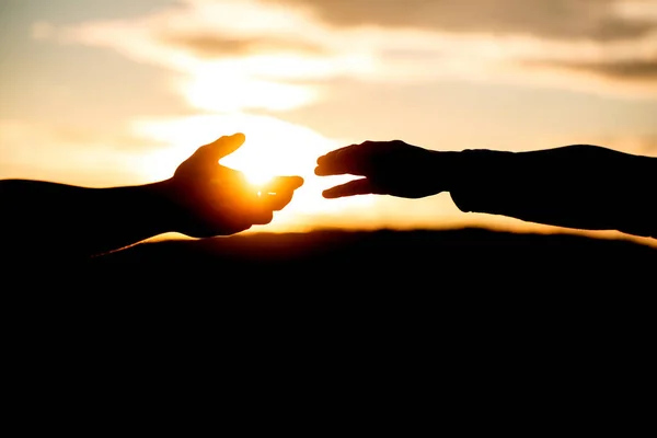 Giving Helping Hand Rescue Helping Gesture Hands Two Hands Silhouette — Stock Photo, Image