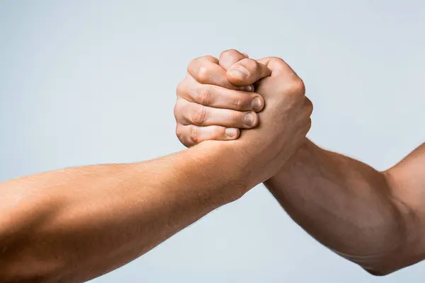 Friendly Handshake Friends Greeting Teamwork Friendship Rescue Helping Gesture Hands — Stock Photo, Image