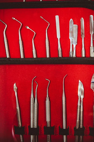 Gros Plan Une Collection Outils Équipement Médical Dentaire — Photo